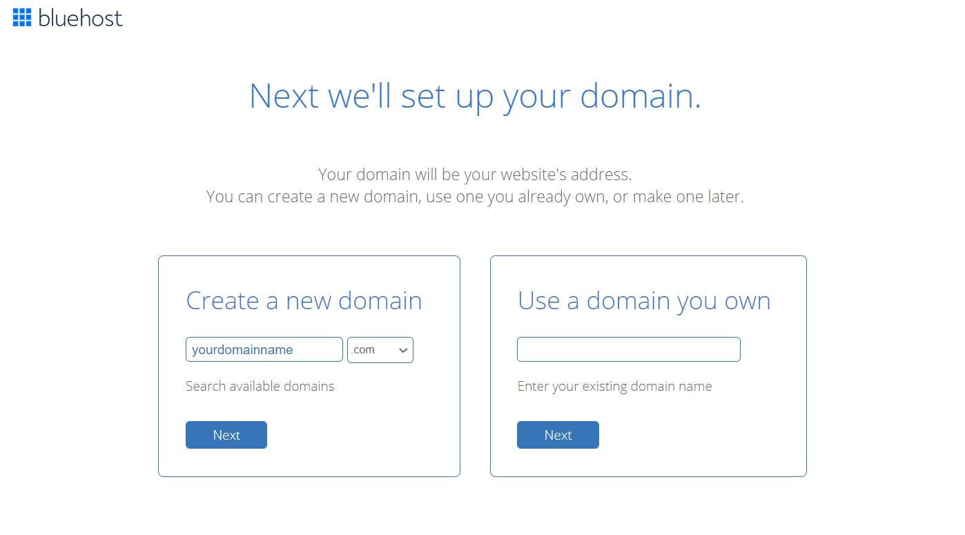 choose a domain name with bluehost